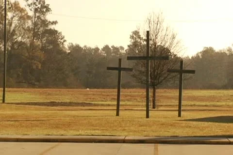 Three Crosses with Field in background, religion, church Stock Footage 10765066