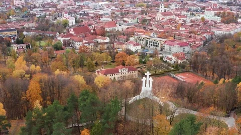 Three crosses hill and old town of Vilnius on autumn day. Stock Footage 265237721
