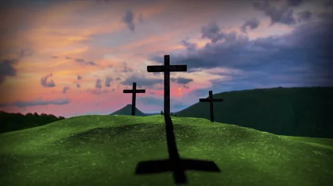 Three Crosses on a Hill Clouds Stock Footage 62761714