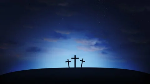 Three crosses on the hill with clouds moving on blue starry sky Stock-Footage 172262893