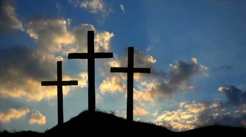 Three Crosses on a Hill at Sunset HD Stock Footage