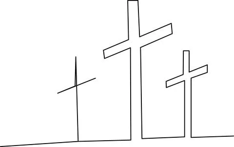 Three crosses on a hilltop with a large cross in the middle and two smaller.. 스톡 일러스트