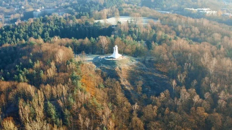 Three Crosses monument in Vilnius, Lithuania, Aerial View Stock Footage 99687178
