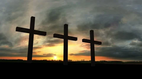 Three Crosses At Sunset Stock Footage