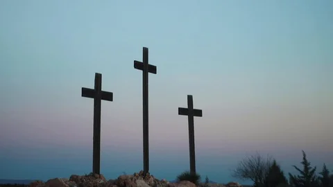 Three crosses at sunset Stock Footage 130086670