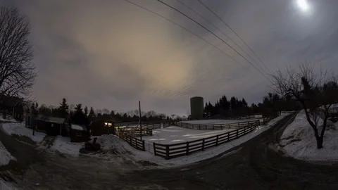 Three Crow Farm, Gorham, Full Frame Fisheye Winter Time Lapse Stock Footage 87573541