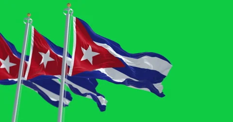 Three Cuban Flags Waving isolated on green background Stock Footage 330059102