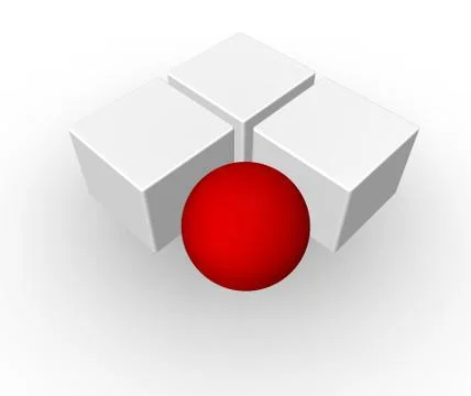 Three cubes and red ball - 3d illustration Stock Illustration