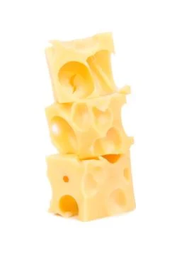 Three cubes of cheese Stock Photos