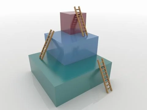 Three Cubes with Ladders, Goal 3D Concept Stock Illustration