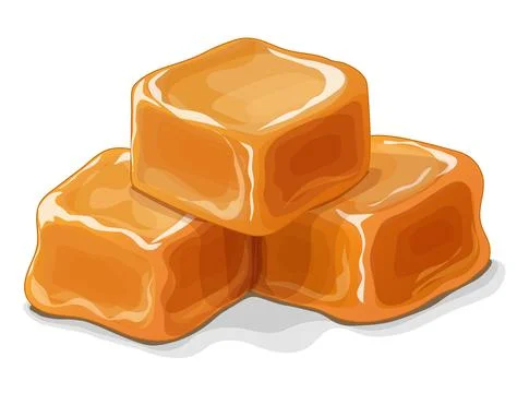 Three cubes of sweet caramel isolated on white background Stock Illustration
