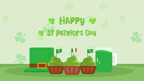 Three cupcakes with flag of ireland and beer Stock Footage 150229292