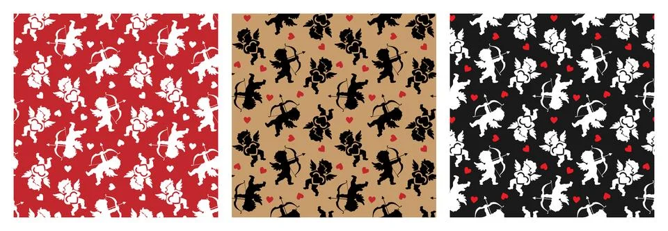 Three cupid patterns black red beige Stock Illustration