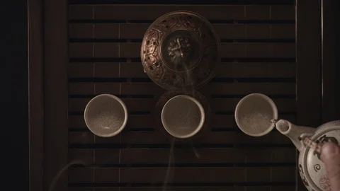 Three cups of Chinese tea Stock Footage 109067821