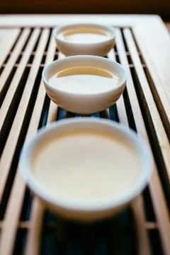 Three cups of chinese tea on the table for the tea ceremony Stock Photos