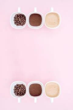 Three cups of difference stages of coffee preparation or the making of coffee Stock Photos