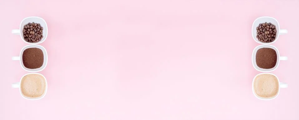 Three cups of difference stages of coffee preparation or the making of coffee Stock Photos