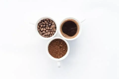 Three cups of different stages of preparing coffee Stock Photos