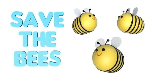 Three cute bees and an inscription Save the bees on a white backgound Illustrazione stock