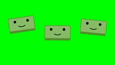 Three Cute Cartoon Blocks With Happy Smiling Faces Floating On Green Screen. 動画素材 333778566