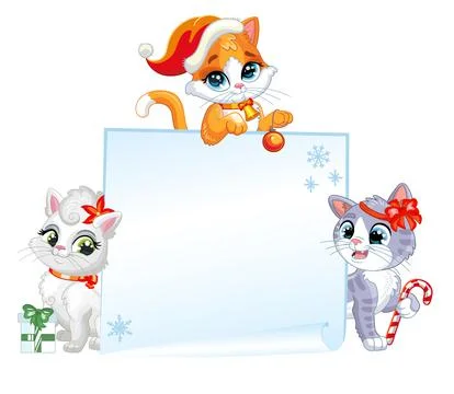 Three cute cartoon kittens with empty christmas banner vector イラスト素材