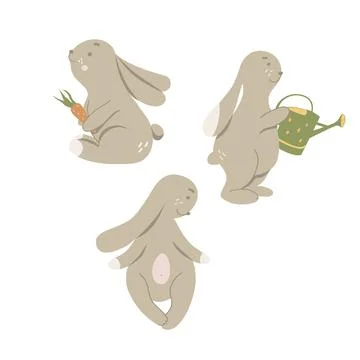 Three cute easter bunny. Vector illustration. Graphic design element.  Isolat Stockillustratie
