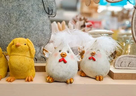 Three cute, funny and flurry Easter decoration chick characters, minimum shadow Stock Photos