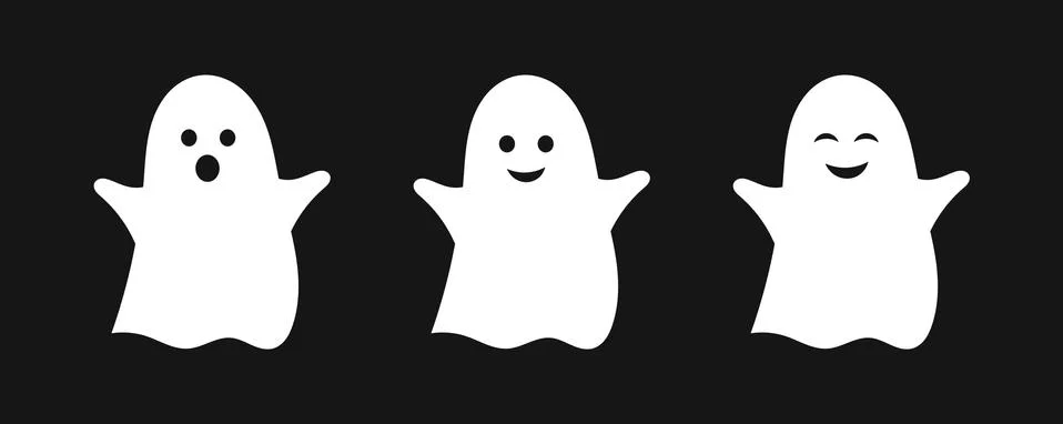 Three cute ghosts. Halloween vector illustration. Stock Illustration