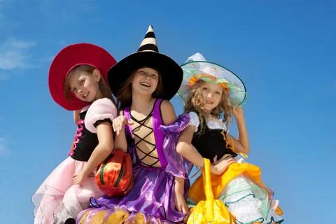 Three Cute Halloween Withes Stock Photos
