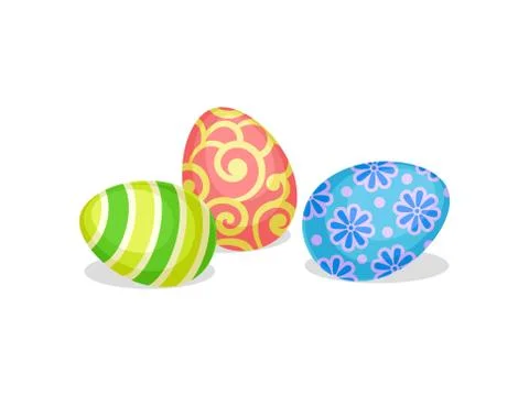 Three cute painted Easter eggs. Traditional symbols of religious holiday. Flat Illustrazione stock