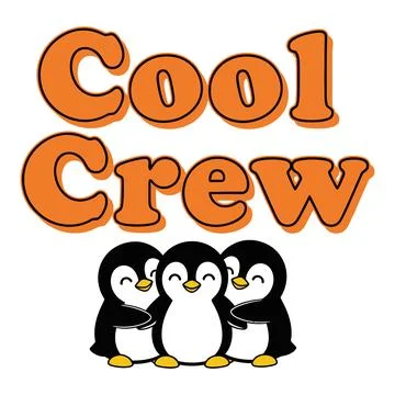 Three cute penguins with cool crew text tshirt design Stock Illustration