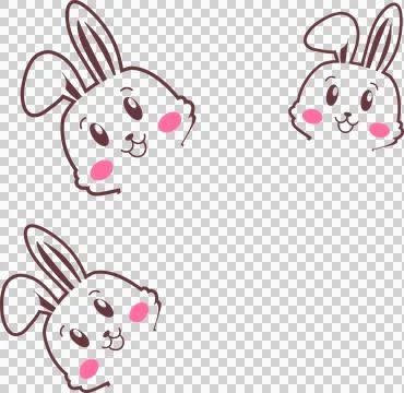 Three cute rabbit heads are floating on transparent backdrop in vector with pink Stock Illustration