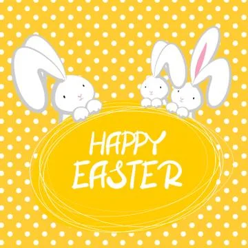 Three cute rabbit yellow comic bubble Stock Illustration