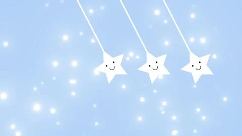 Three cute star characters hanging on strings animation Stock Footage 337056267