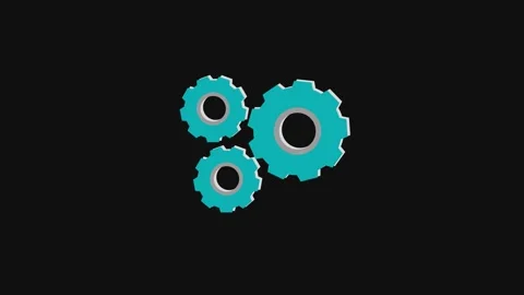 Three cyan gears meshing together on black background animation, showing co.. 動画素材 331571890