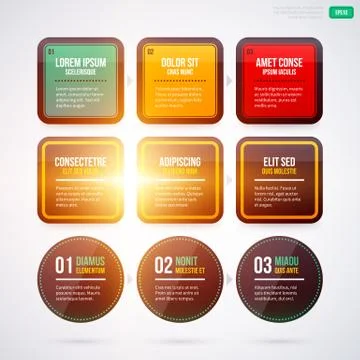 Three cycle and process templates  with shiny elements. EPS10 Illustrazione stock
