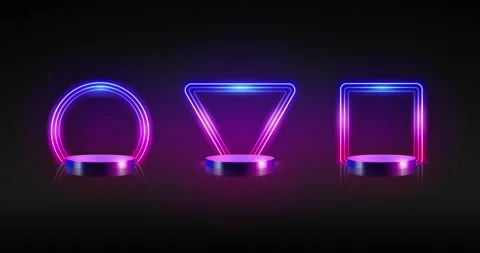 Three Cylinder Podiums with Neon Frames Stock Footage 235785261
