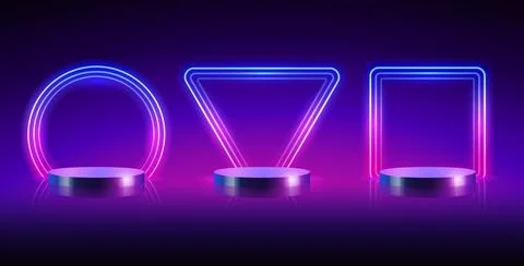 Three Cylinder Podiums with Neon Frames Stock Illustration