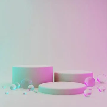 Three cylindrical geometric mockups of the podium on bright colored background Stock Illustration