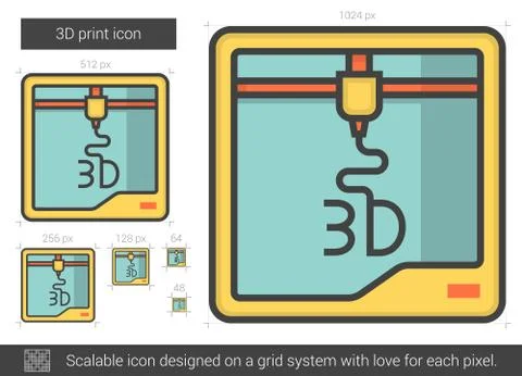 Three D print line icon Stock Illustration