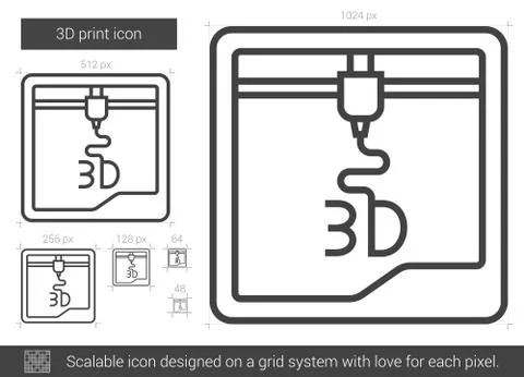 Three D print line icon. Stock Illustration