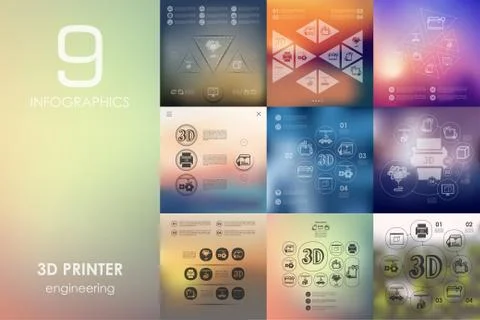 Three d printer infographic with unfocused background 스톡 일러스트