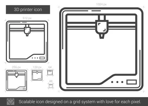 Three D printer line icon Illustrazione stock