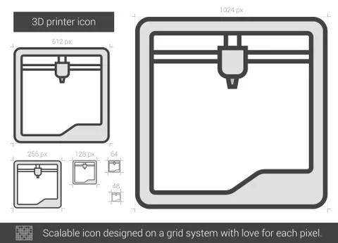 Three D printer line icon Illustrazione stock