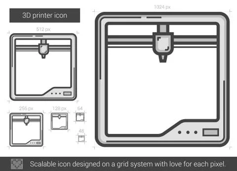 Three D printer line icon Illustrazione stock