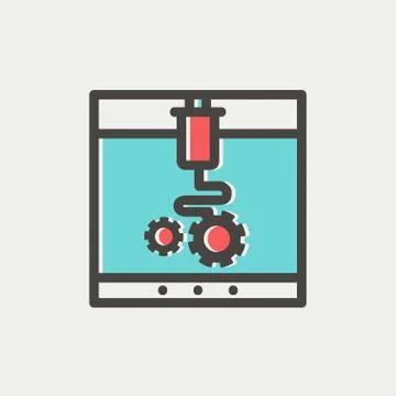 Three D printer thin line icon Stock Illustration