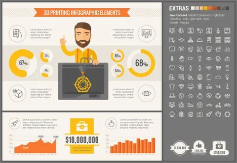 Three D printing flat design Infographic Template Illustrazione stock