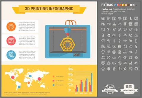 Three D printing flat design Infographic Template 库存插图