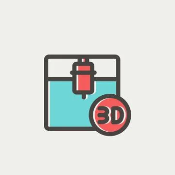 Three D printing machine thin line icon Illustrazione stock