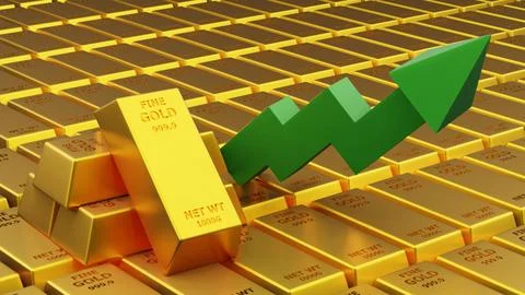 Three d render of gold brick gold bar with graph Financial concept Stock Illustration